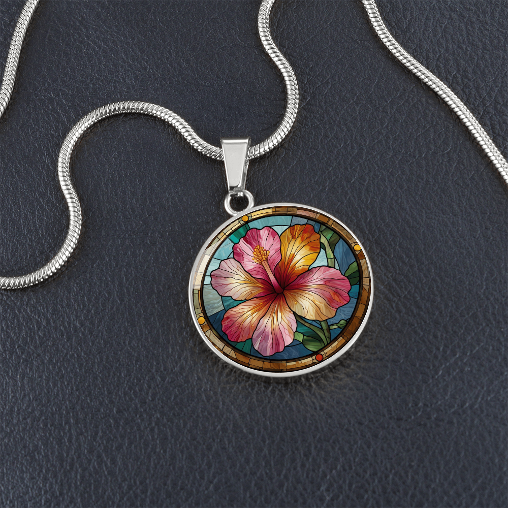 Hibiscus Flower Pendant Necklace with Faux Stained Glass | Hawaiian Summer Flower | Boho Summer Jewelry