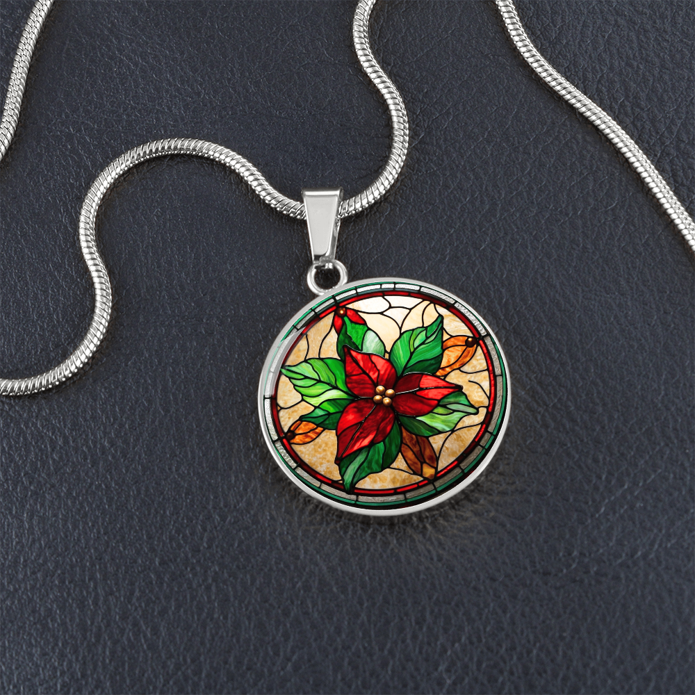 Birth Month Flower Necklace | Holly Birth Flower Necklace | December Birth Flower Necklace | Stained Glass Personalized Pendant Necklace