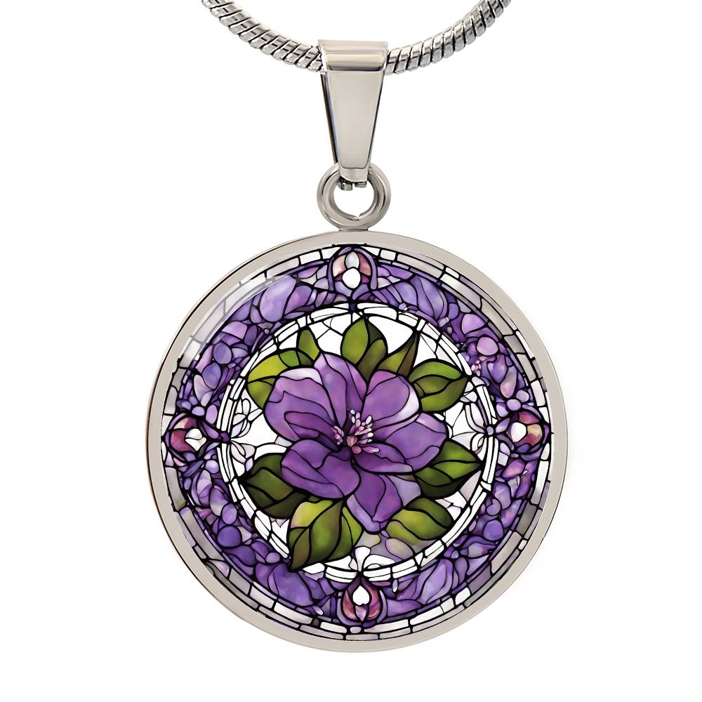 Birth Month Flower Necklace | Voilet Birth Flower Necklace | Feb Birth Flower Necklace | Stained Glass Personalized Pendant Necklace