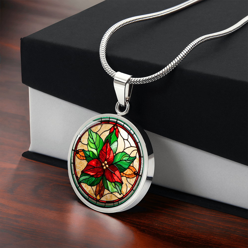Birth Month Flower Necklace | Holly Birth Flower Necklace | December Birth Flower Necklace | Stained Glass Personalized Pendant Necklace