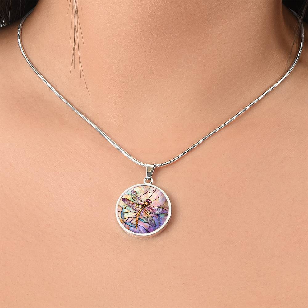 Dragon Fly Stained Glass Effect Pendant | Dragonfly Necklace
