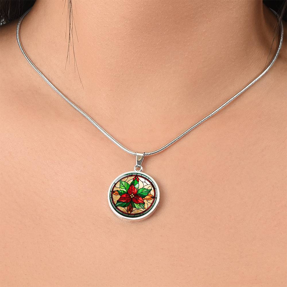 Birth Month Flower Necklace | Holly Birth Flower Necklace | December Birth Flower Necklace | Stained Glass Personalized Pendant Necklace