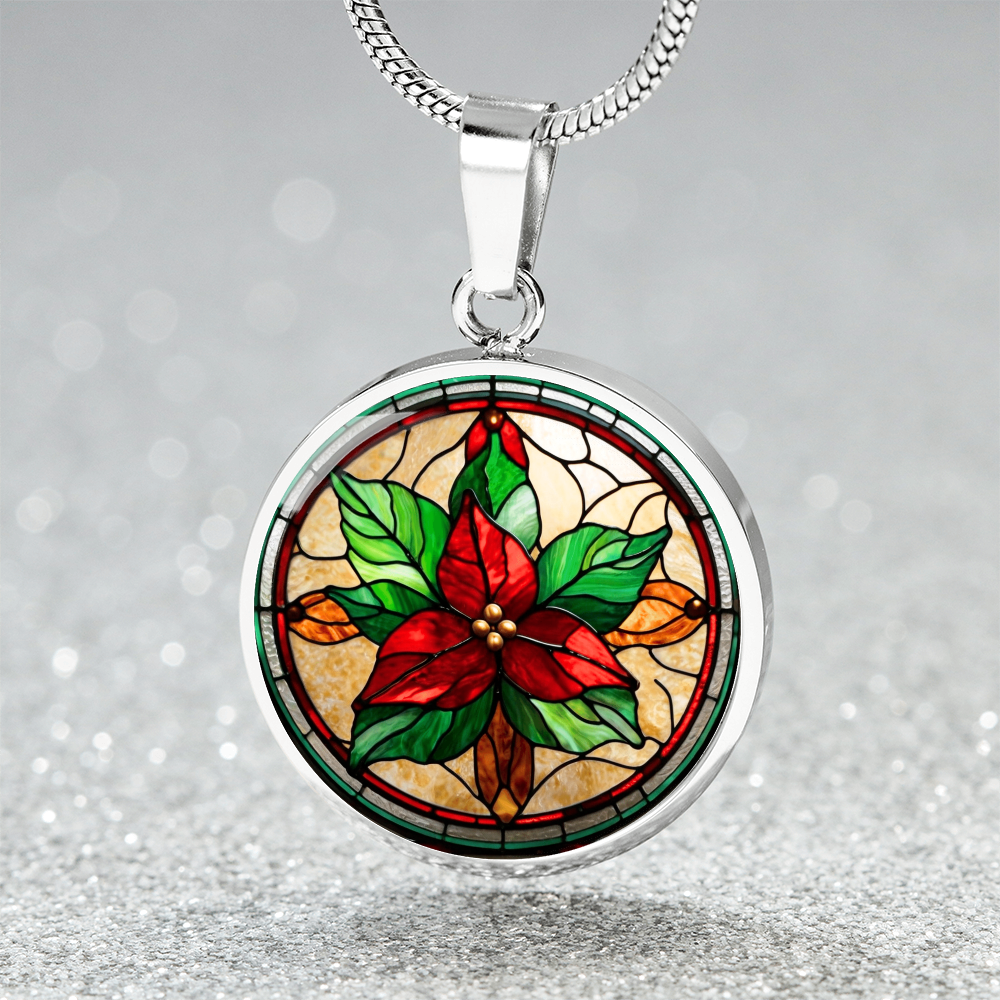 Birth Month Flower Necklace | Holly Birth Flower Necklace | December Birth Flower Necklace | Stained Glass Personalized Pendant Necklace