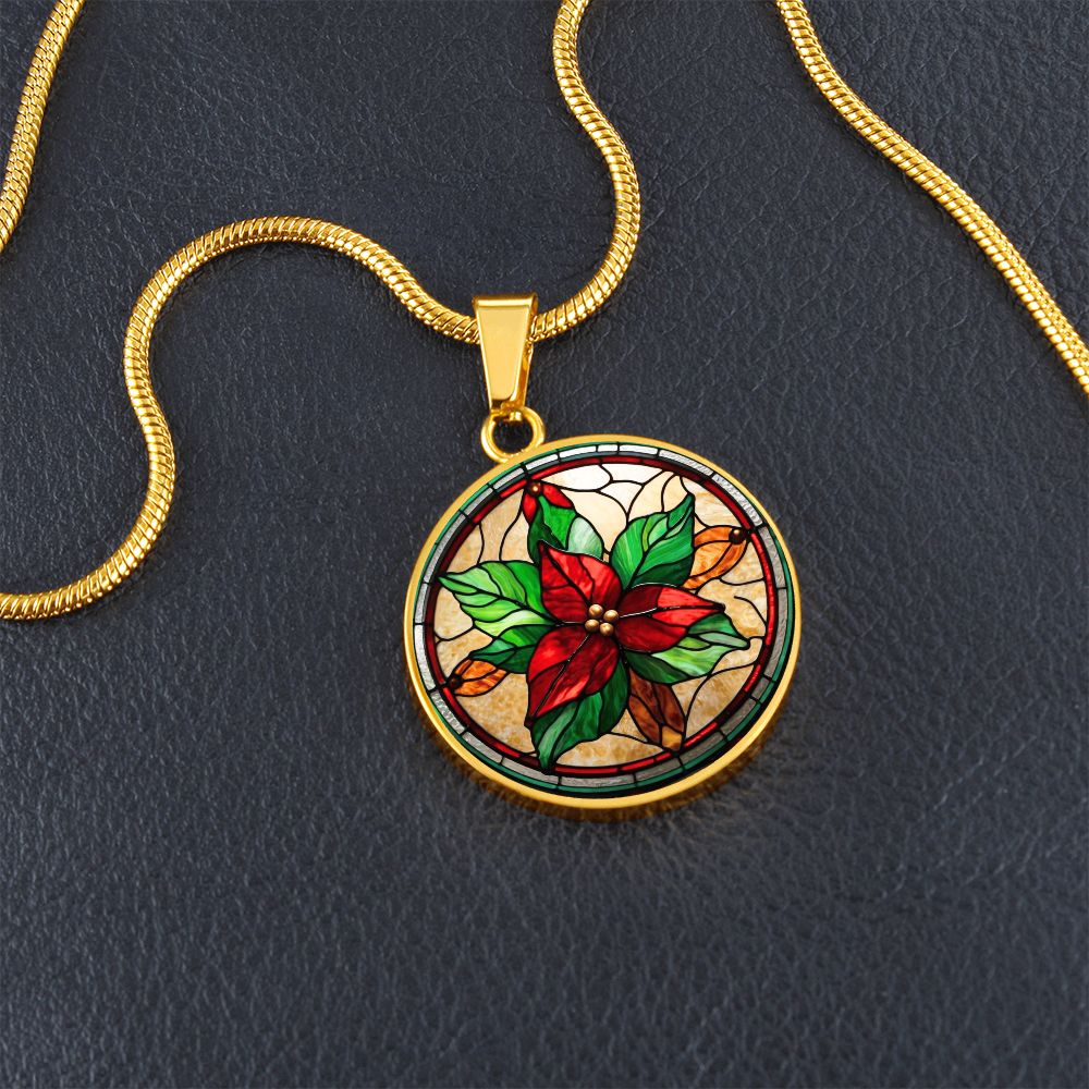Birth Month Flower Necklace | Holly Birth Flower Necklace | December Birth Flower Necklace | Stained Glass Personalized Pendant Necklace