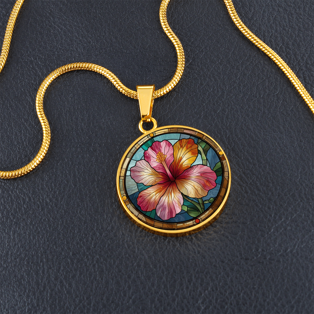 Hibiscus Flower Pendant Necklace with Faux Stained Glass | Hawaiian Summer Flower | Boho Summer Jewelry
