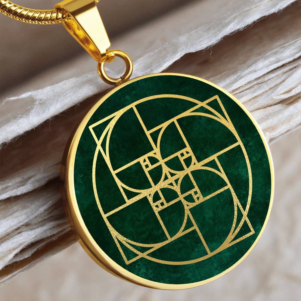 Fibonacci Spiral Necklace / Golden Ratio Pendant - Green