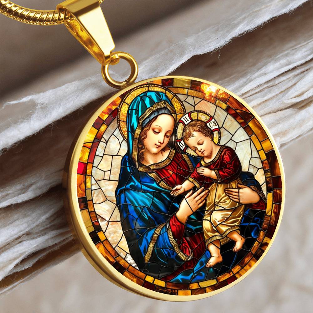Virgin Mary and Child Faux Stained Glass | Christian Jewelry | Virgin Mary Necklace Stained Glass Look | Catholic Gift | Everyday Jewelry