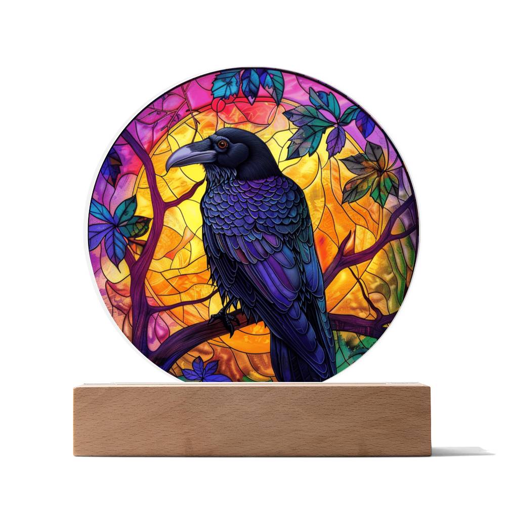 Faux Stained Glass Raven Crow Acrylic Plaque Suncatcher | Edgar Allan Poe Decor | Halloween Gothic Home Decor Gift | Spirit Animal