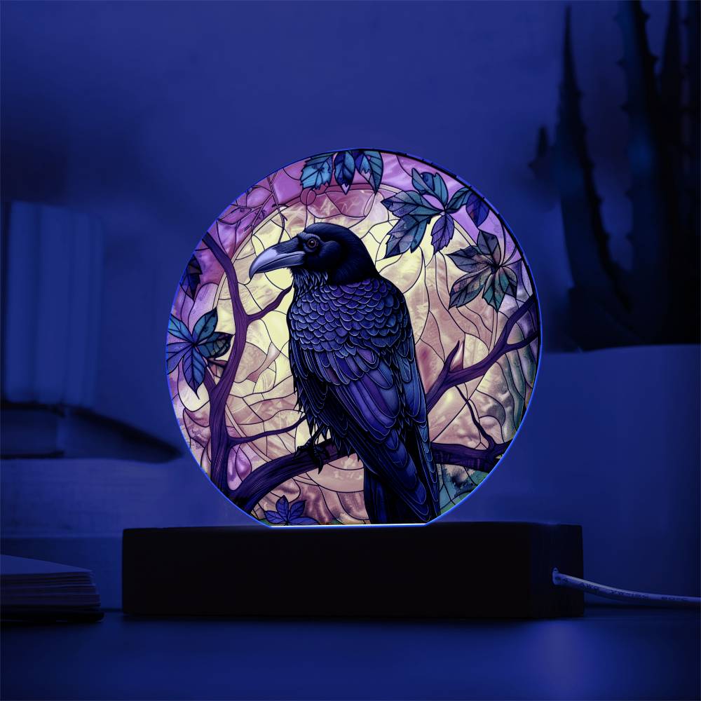 Faux Stained Glass Raven Crow Acrylic Plaque Suncatcher | Edgar Allan Poe Decor | Halloween Gothic Home Decor Gift | Spirit Animal