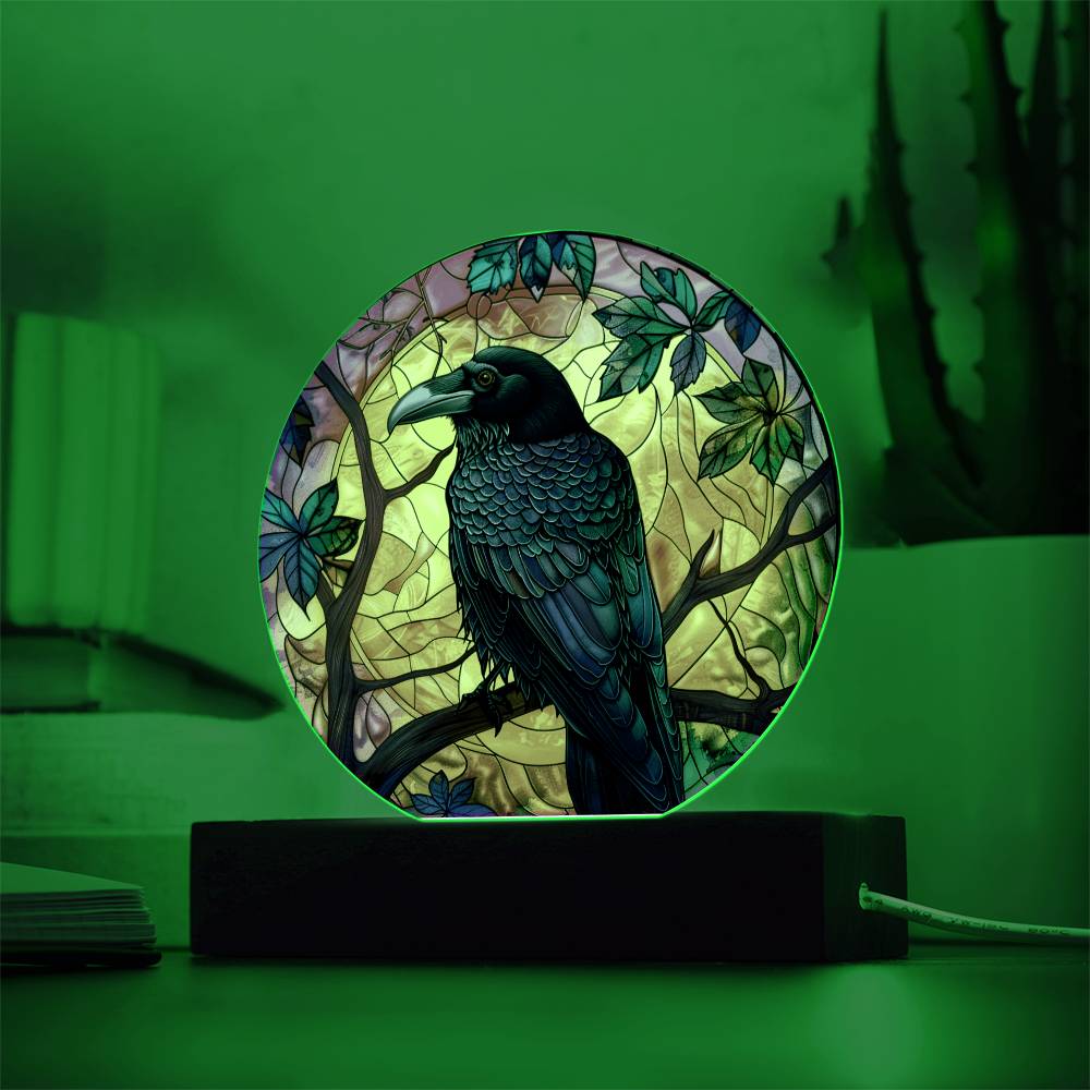 Faux Stained Glass Raven Crow Acrylic Plaque Suncatcher | Edgar Allan Poe Decor | Halloween Gothic Home Decor Gift | Spirit Animal