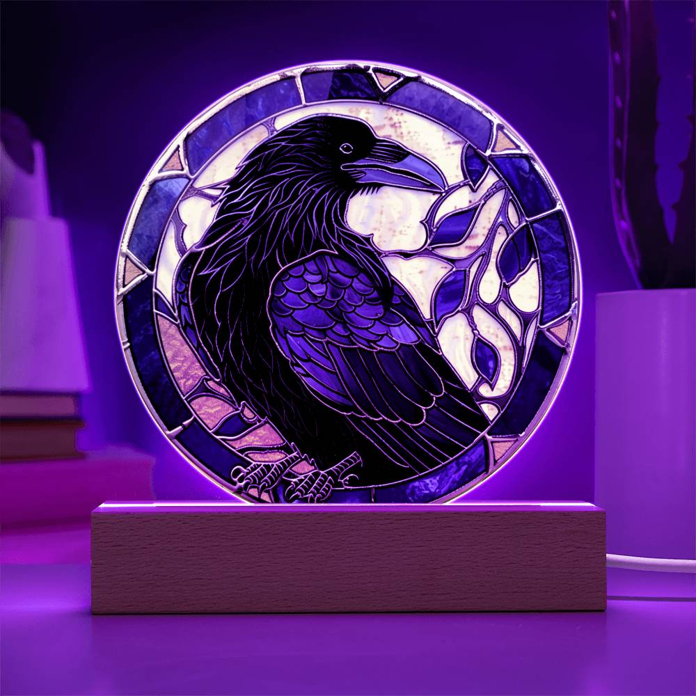 Faux Stained Glass Raven Crow Acrylic Plaque Suncatcher | Edgar Allan Poe Decor | Halloween Gothic Home Decor Gift | Spirit Animal