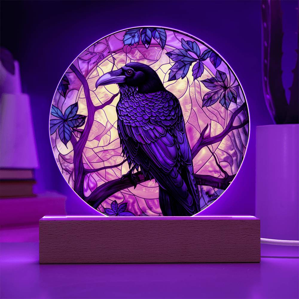 Faux Stained Glass Raven Crow Acrylic Plaque Suncatcher | Edgar Allan Poe Decor | Halloween Gothic Home Decor Gift | Spirit Animal