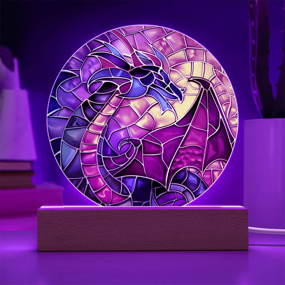 Dragon Stained Glass Look Acrylic Plaque | Housewarming Gift | LED Nightlight Plaque | Dragon Suncatcher |