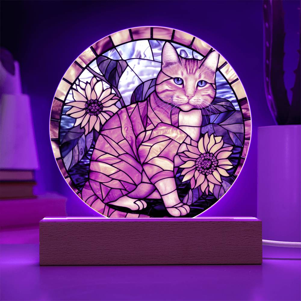 Ginger Cat Faux Stained Glass Acrylic Plaque Suncatcher | Inspirational Gift | Cat Memorial Gift | Indoor Decor Housewarming Gift