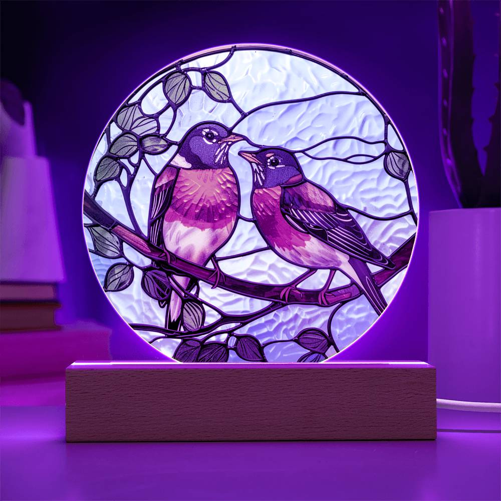 Faux Stained Glass Robin Acrylic Plaque Suncatcher | American Robin Redbreast Bird Lover Gift | Garden Indoor Decor | Remembrance Gift