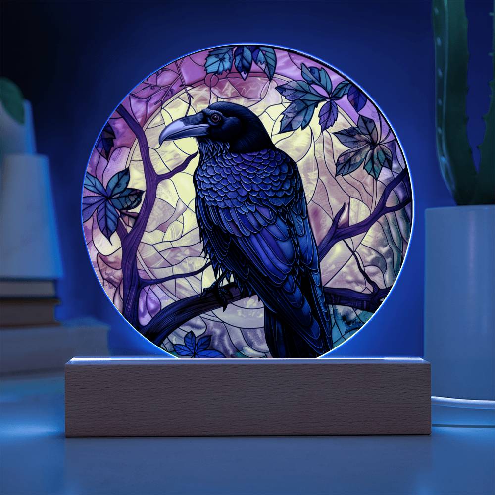 Faux Stained Glass Raven Crow Acrylic Plaque Suncatcher | Edgar Allan Poe Decor | Halloween Gothic Home Decor Gift | Spirit Animal
