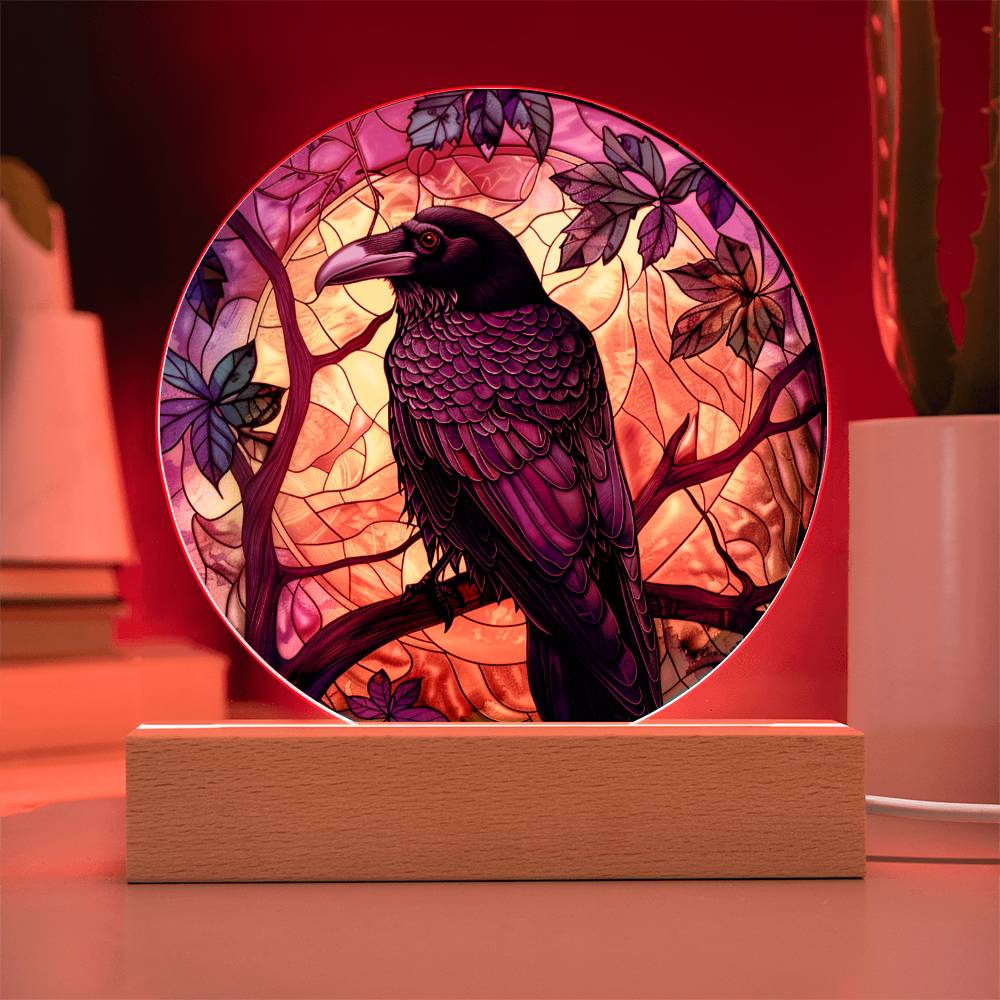 Faux Stained Glass Raven Crow Acrylic Plaque Suncatcher | Edgar Allan Poe Decor | Halloween Gothic Home Decor Gift | Spirit Animal