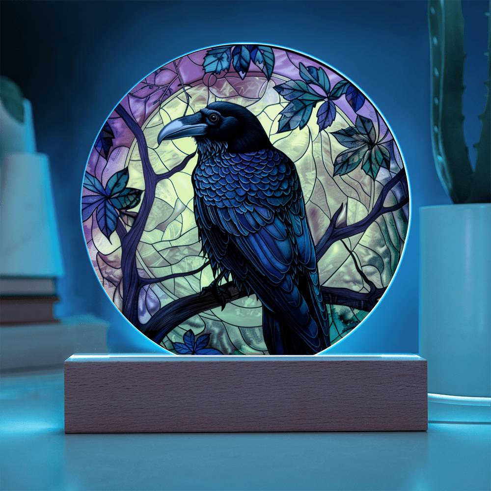 Faux Stained Glass Raven Crow Acrylic Plaque Suncatcher | Edgar Allan Poe Decor | Halloween Gothic Home Decor Gift | Spirit Animal