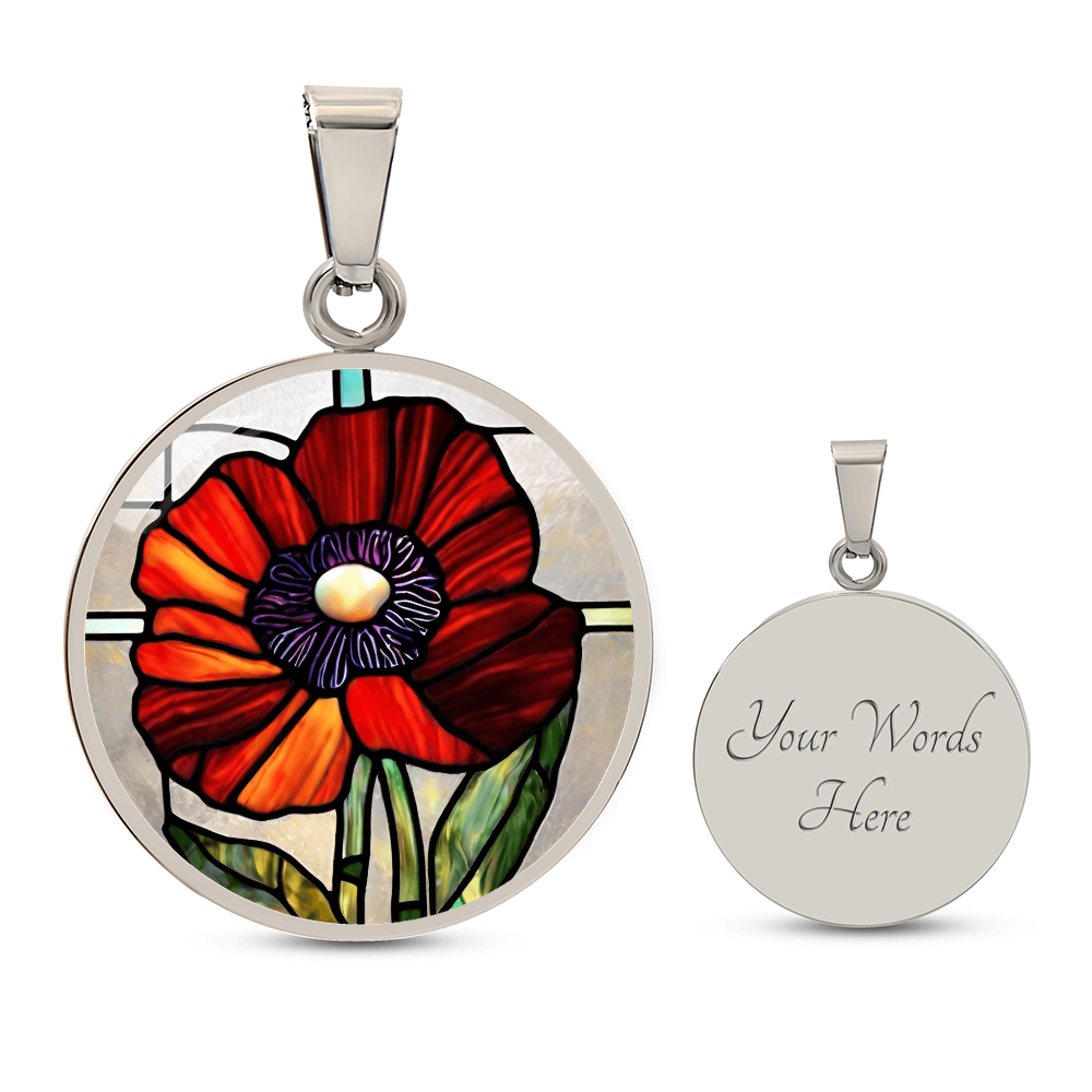 Birth Month Flower Necklace | Poppy Birth Flower Necklace | August Birth Flower Necklace | Stained Glass Personalized Pendant Necklace