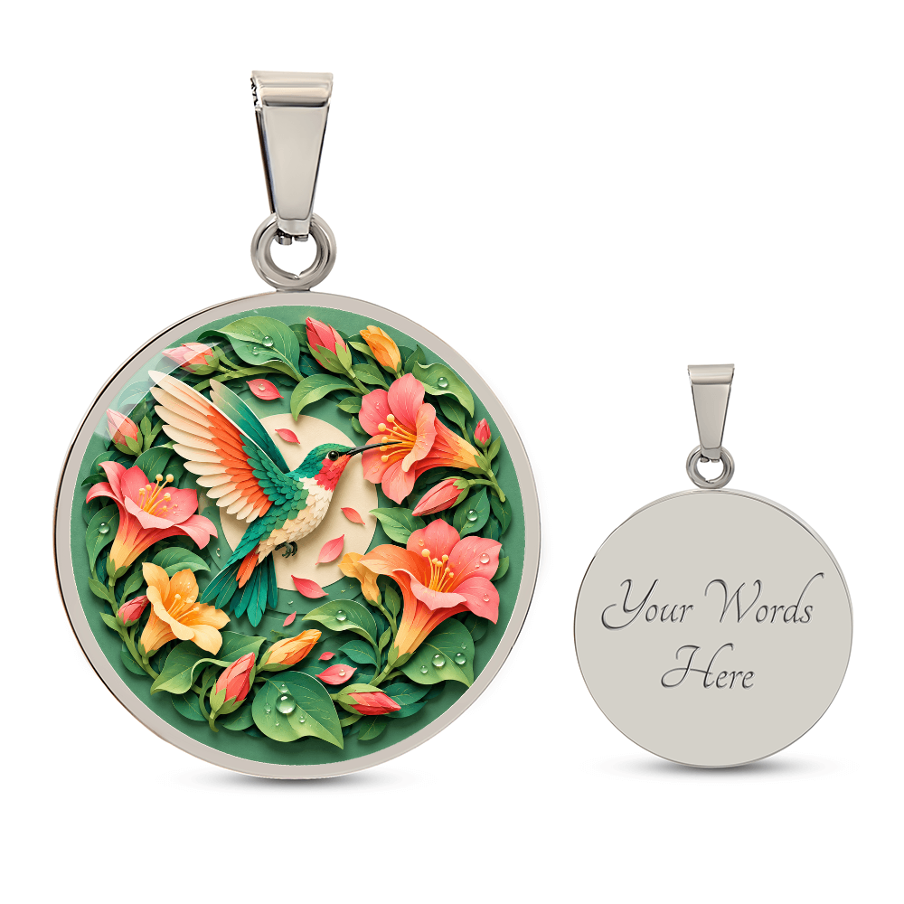 3D Paper Effect Hummingbird Necklace, Trumpet Flower Pendant, Nature Lover Jewelry, Bird Gift for Her