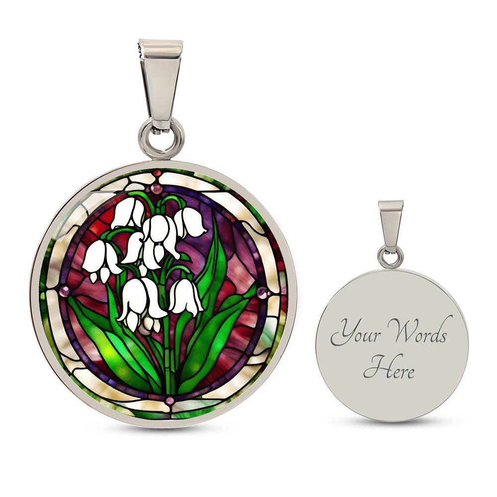 Birth Month Flower Necklace | Lily of the Valley Birth Flower Necklace | May Birth Flower Necklace | Stained Glass Personalized Pendant Necklace