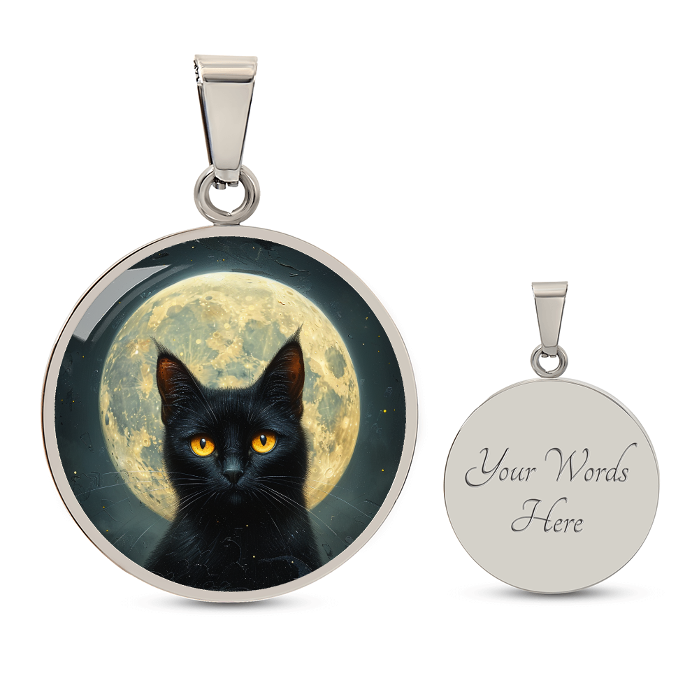 Full Moon Cat Pendant | Spooky Black Cat Necklace | Black Cat Mom Gift