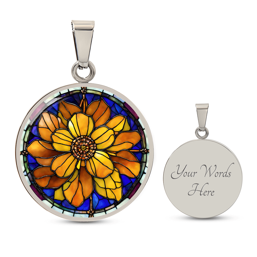 Birth Month Flower Necklace | Marigold Birth Flower Necklace | October Birth Flower Necklace | Stained Glass Personalized Pendant Necklace