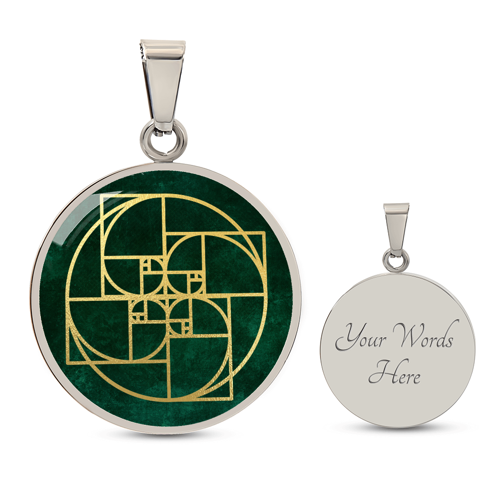 Fibonacci Spiral Necklace / Golden Ratio Pendant - Green