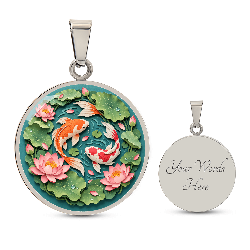 3D Paper Effect Koi Fish Necklace, Lotus Flower Pendant, Japanese Koi Pond Jewelry, Good Luck Gift for Her