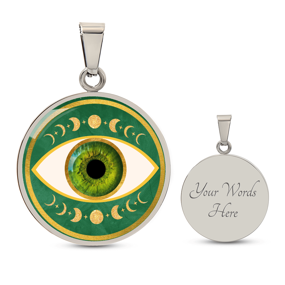 Evil Eye & Triple Moon Pendant Green