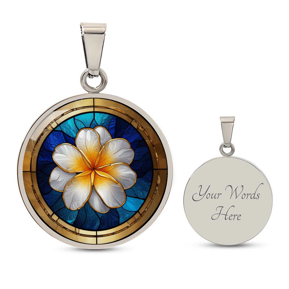 Plumeria Flower Pendant Necklace in Stained Glass Effect | Plumeria Charm Necklace