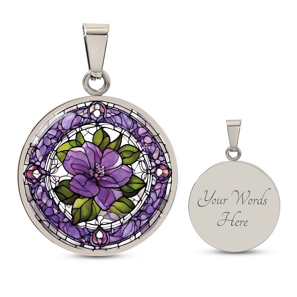 Birth Month Flower Necklace | Voilet Birth Flower Necklace | Feb Birth Flower Necklace | Stained Glass Personalized Pendant Necklace