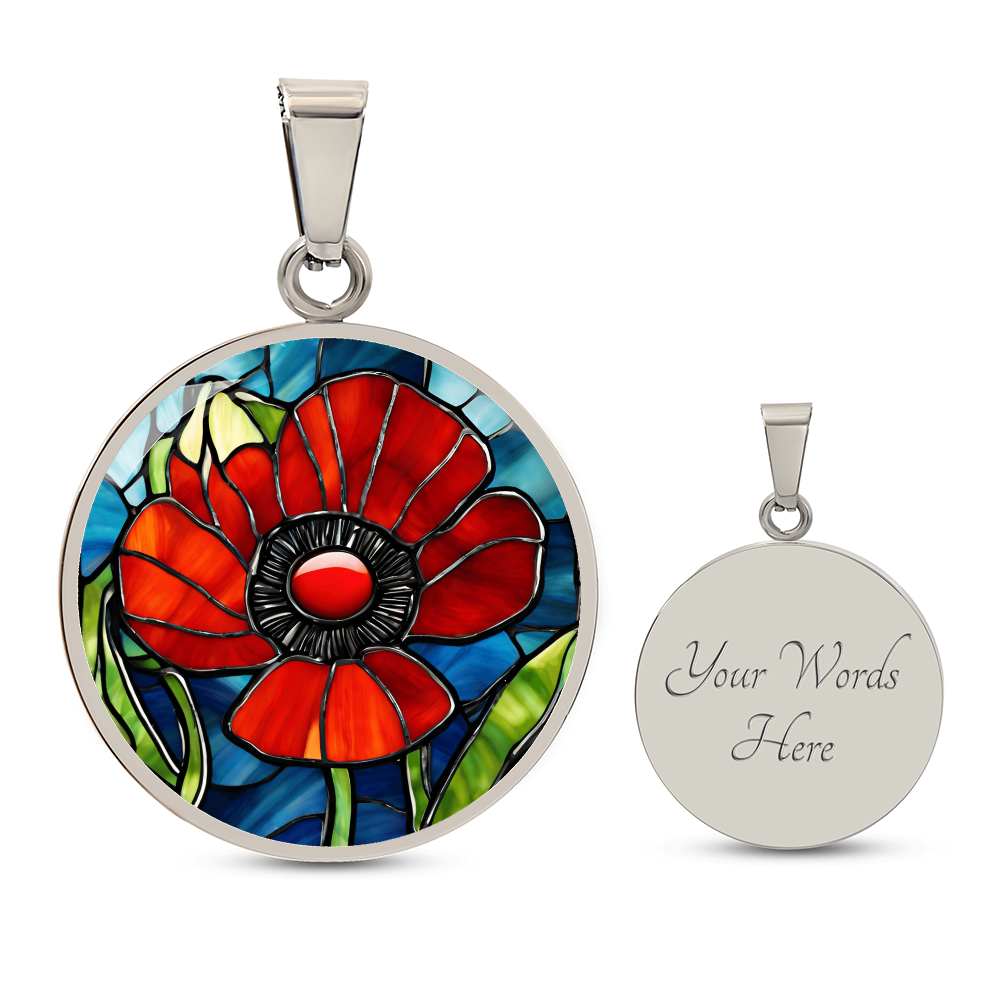 Birth Month Flower Necklace | Poppy Birth Flower Necklace | August Birth Flower Necklace | Stained Glass Personalized Pendant Necklace