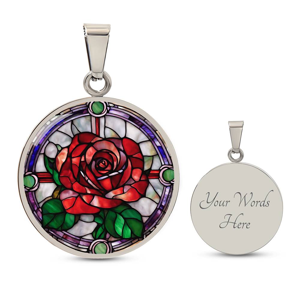 Birth Month Flower Necklace | Rose Birth Flower Necklace | June Birth Flower Necklace | Stained Glass Personalized Pendant Necklace