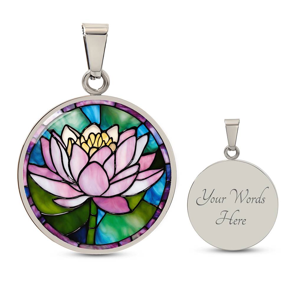 Birth Month Flower Necklace | Water Lily Birth Flower Necklace | July Birth Flower Necklace | Stained Glass Personalized Pendant Necklace