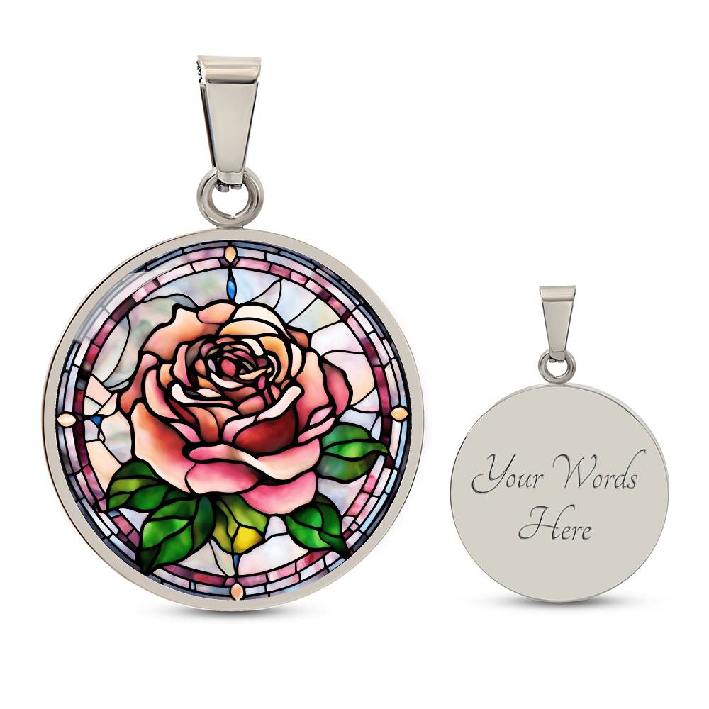 Birth Month Flower Necklace | Rose Birth Flower Necklace | June Birth Flower Necklace | Stained Glass Personalized Pendant Necklace