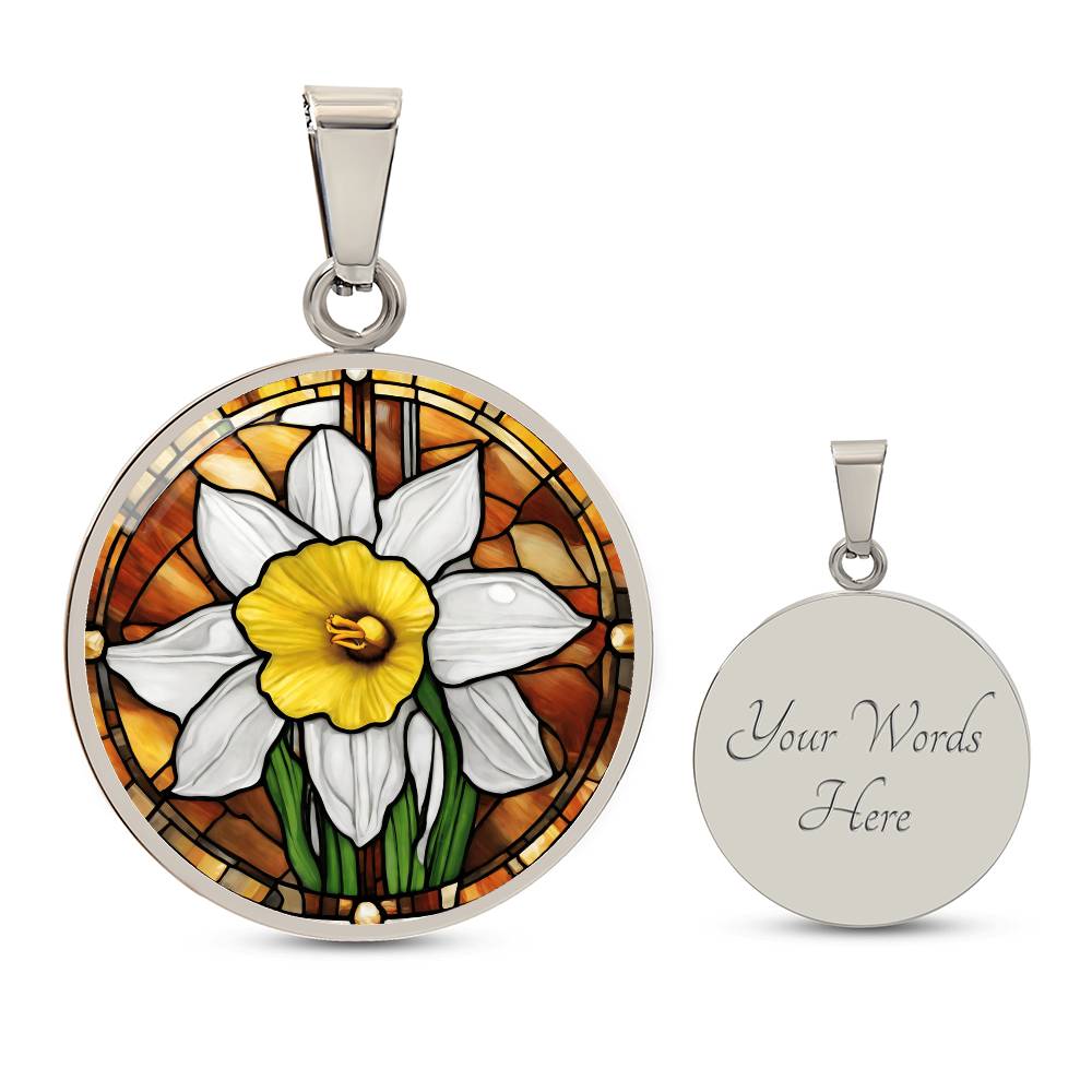 Birth Month Flower Necklace | Daffodil Birth Flower Necklace | March Birth Flower Necklace | Stained Glass Personalized Pendant Necklace