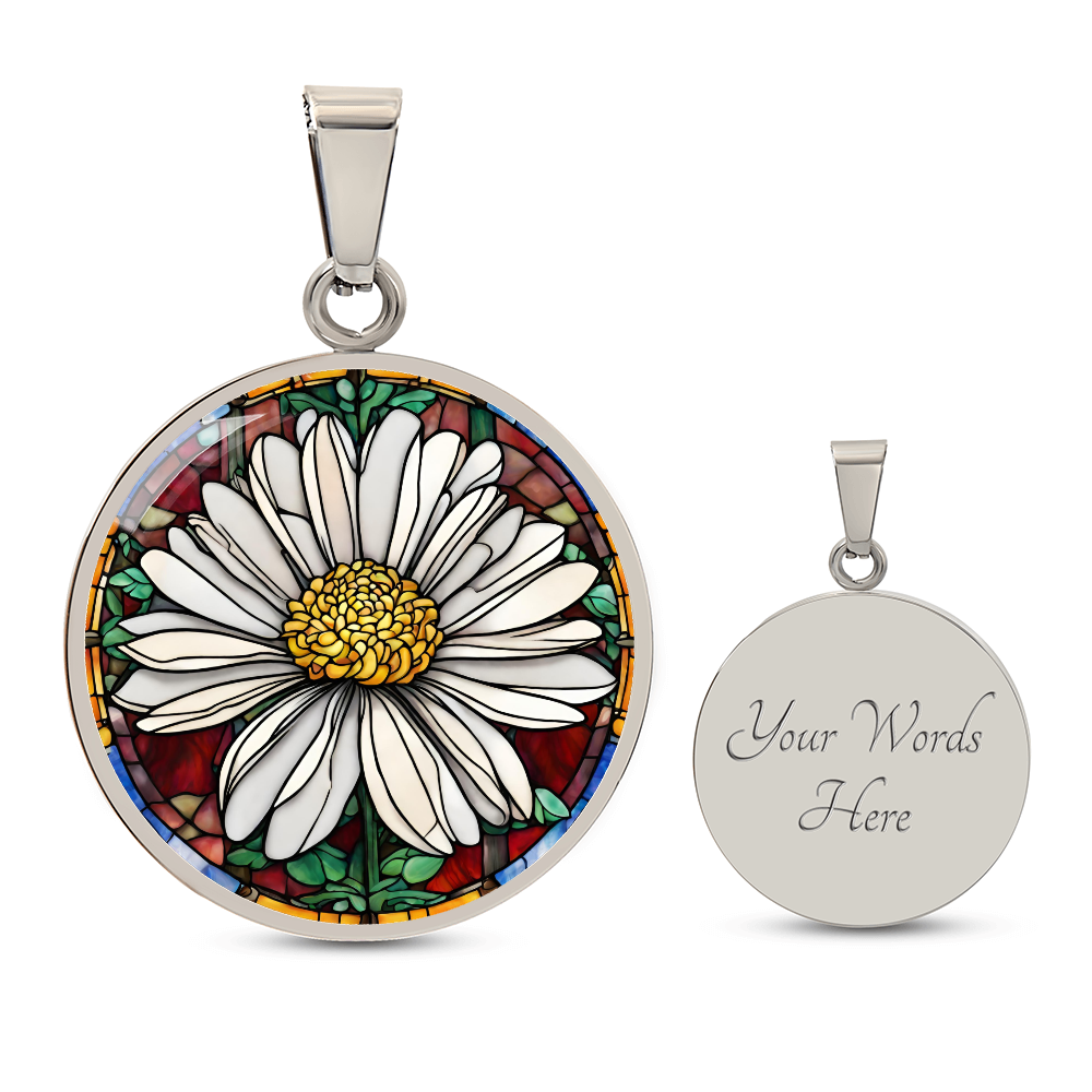 Birth Month Flower Necklace | Daisy Birth Flower Necklace | April Birth Flower Necklace | Stained Glass Personalized Pendant Necklace