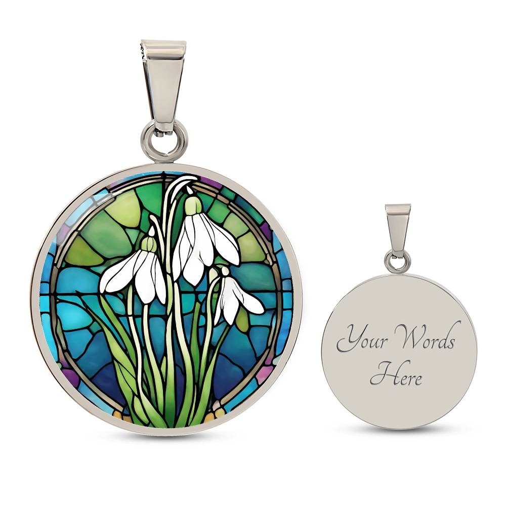 Birth Month Flower Necklace | Snowdrop Birth Flower Necklace | January Birth Flower Necklace | Stained Glass Personalized Pendant Necklace