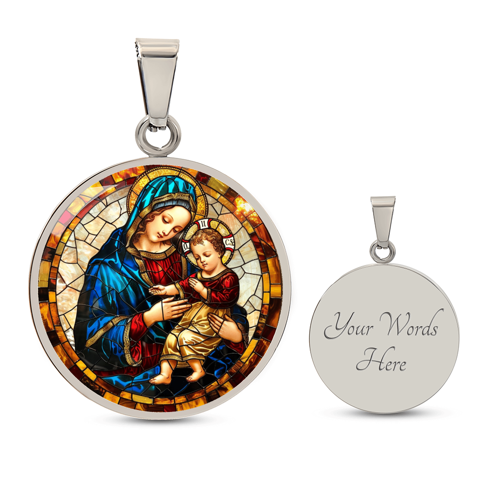 Virgin Mary and Child Faux Stained Glass | Christian Jewelry | Virgin Mary Necklace Stained Glass Look | Catholic Gift | Everyday Jewelry