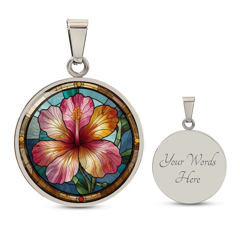 Hibiscus Flower Pendant Necklace with Faux Stained Glass  | Hawaiian Summer Flower | Boho Summer Jewelry