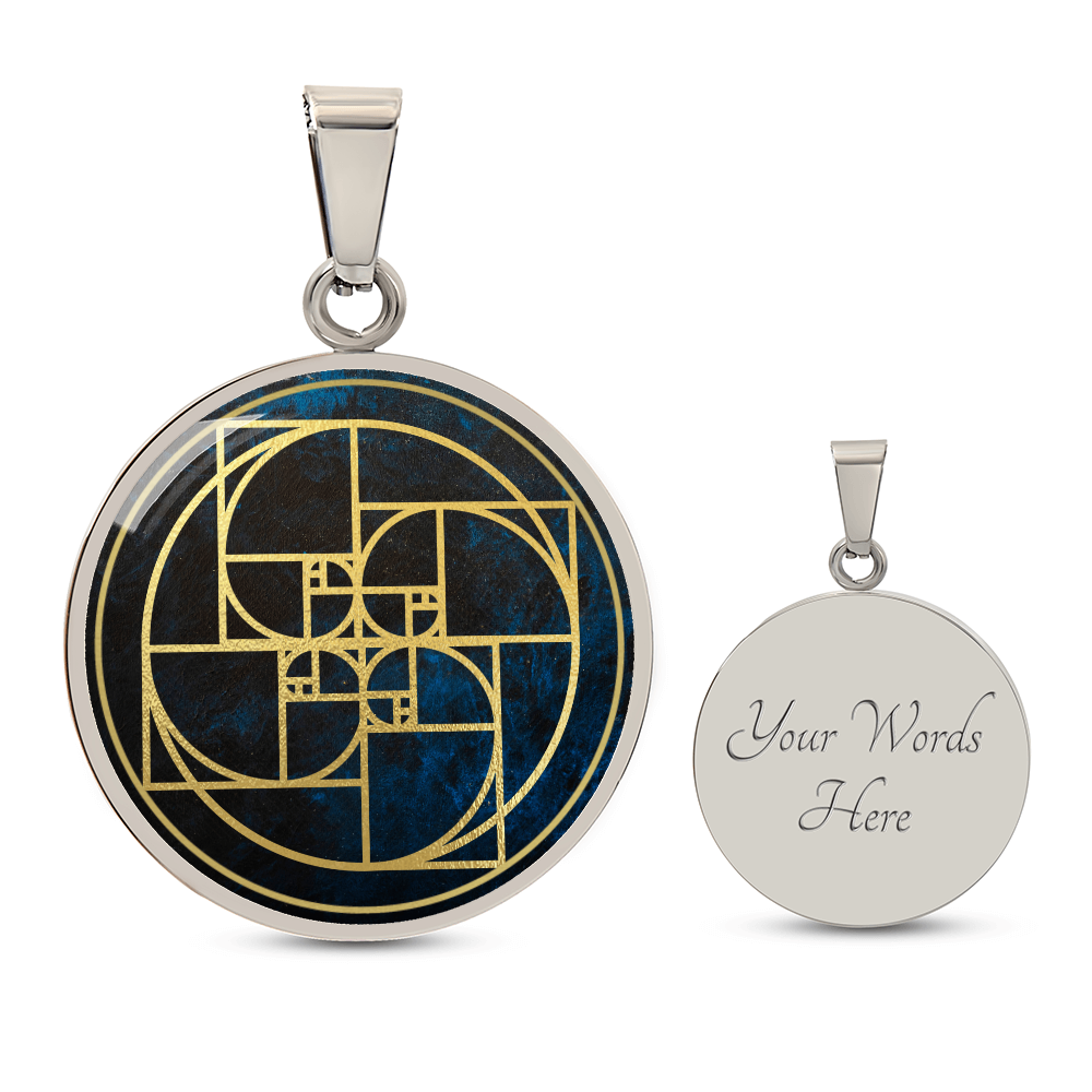 Fibonacci Spiral Necklace / Golden Ratio Pendant - Blue