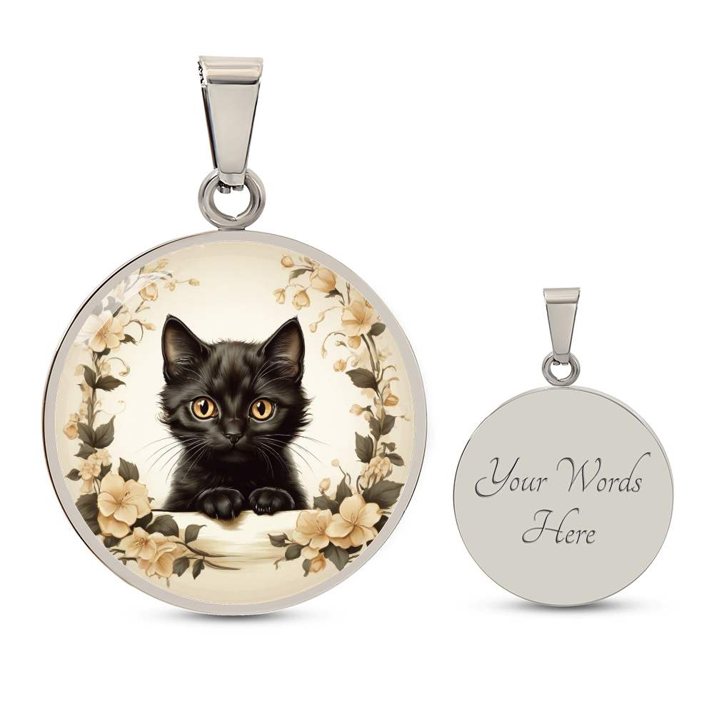 Vintage Illustration Style Black Kitten pendant, cute kitten gift, cat lover pendant or keychain