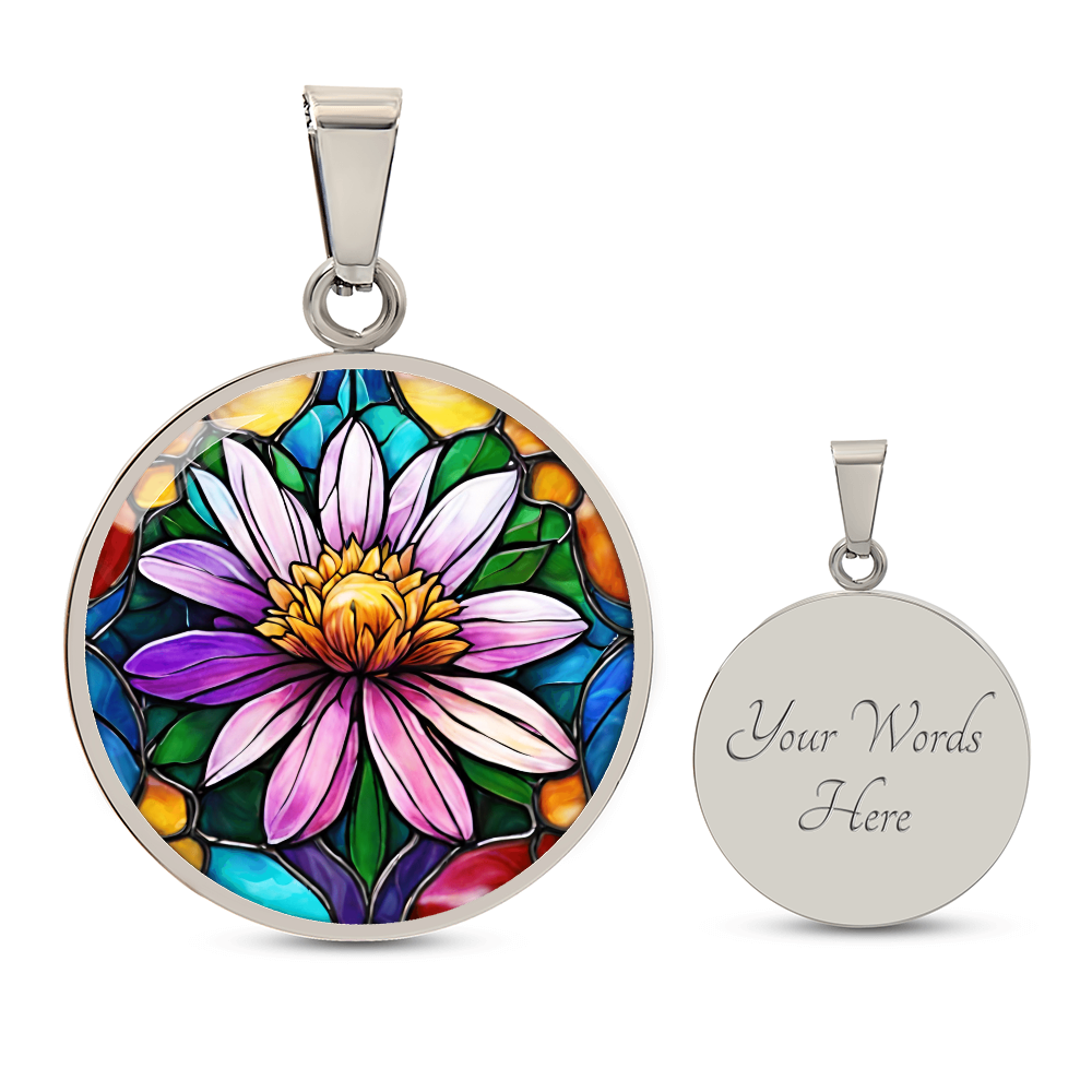 Birth Month Flower Necklace | Aster Birth Flower Necklace | September Birth Flower Necklace | Stained Glass Personalized Pendant Necklace