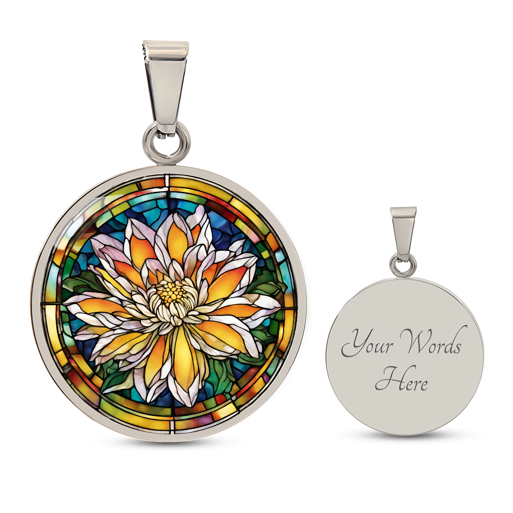 Birth Month Flower Necklace | Chrysanthemum Birth Flower Necklace | November Birth Flower Necklace | Stained Glass Personalized Pendant Necklace