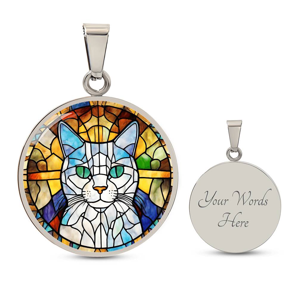 Stained Glass Personalized Pendant Necklace | Animal Lover Gift | Cat Mom Birthday Present | Jewelry For Pet Loss