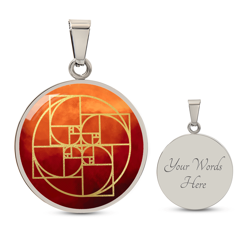 Fibonacci Spiral Necklace / Golden Ratio Pendant - Red