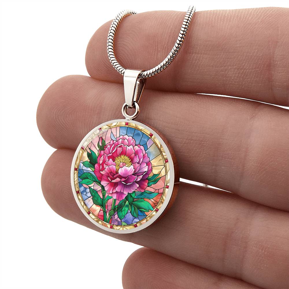 Carnation Flower Faux Stained Glass Pendant