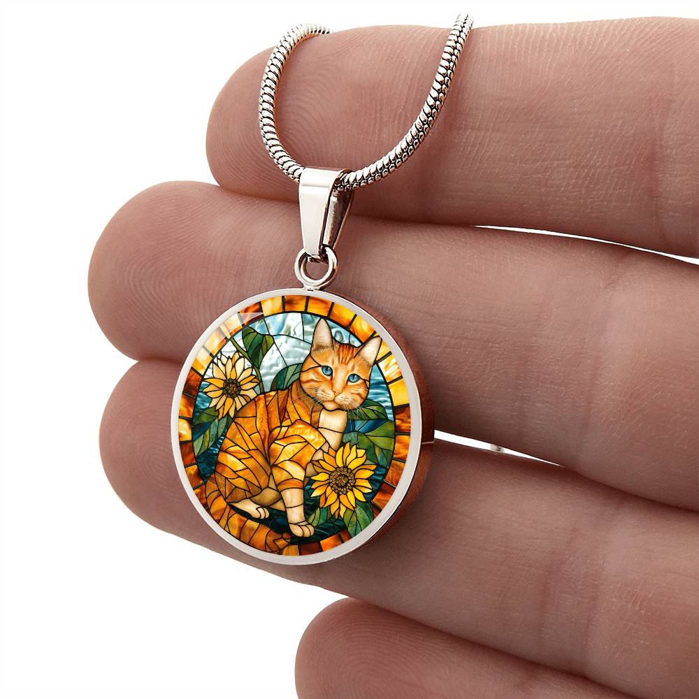 Ginger Cat Faux Stained Glass Necklace | Ginger Cat Pendant