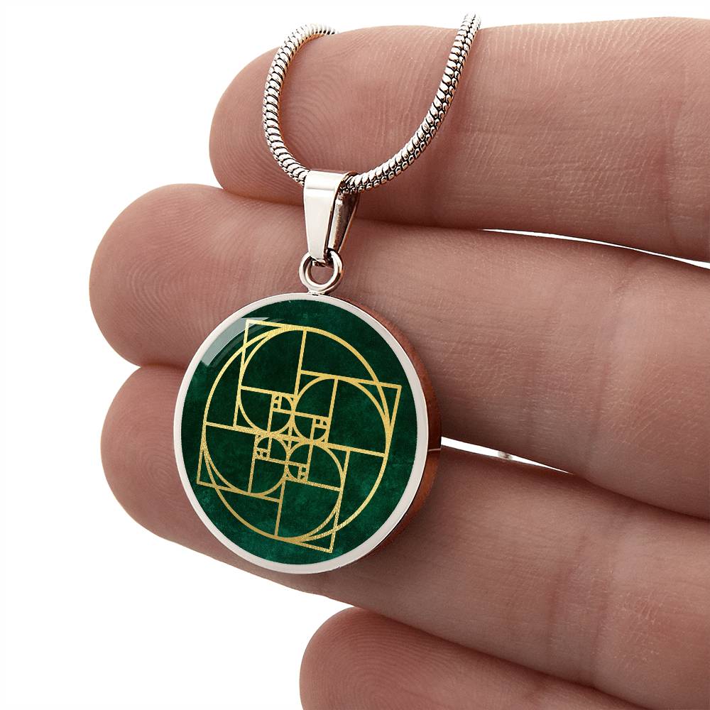 Fibonacci Spiral Necklace / Golden Ratio Pendant - Green